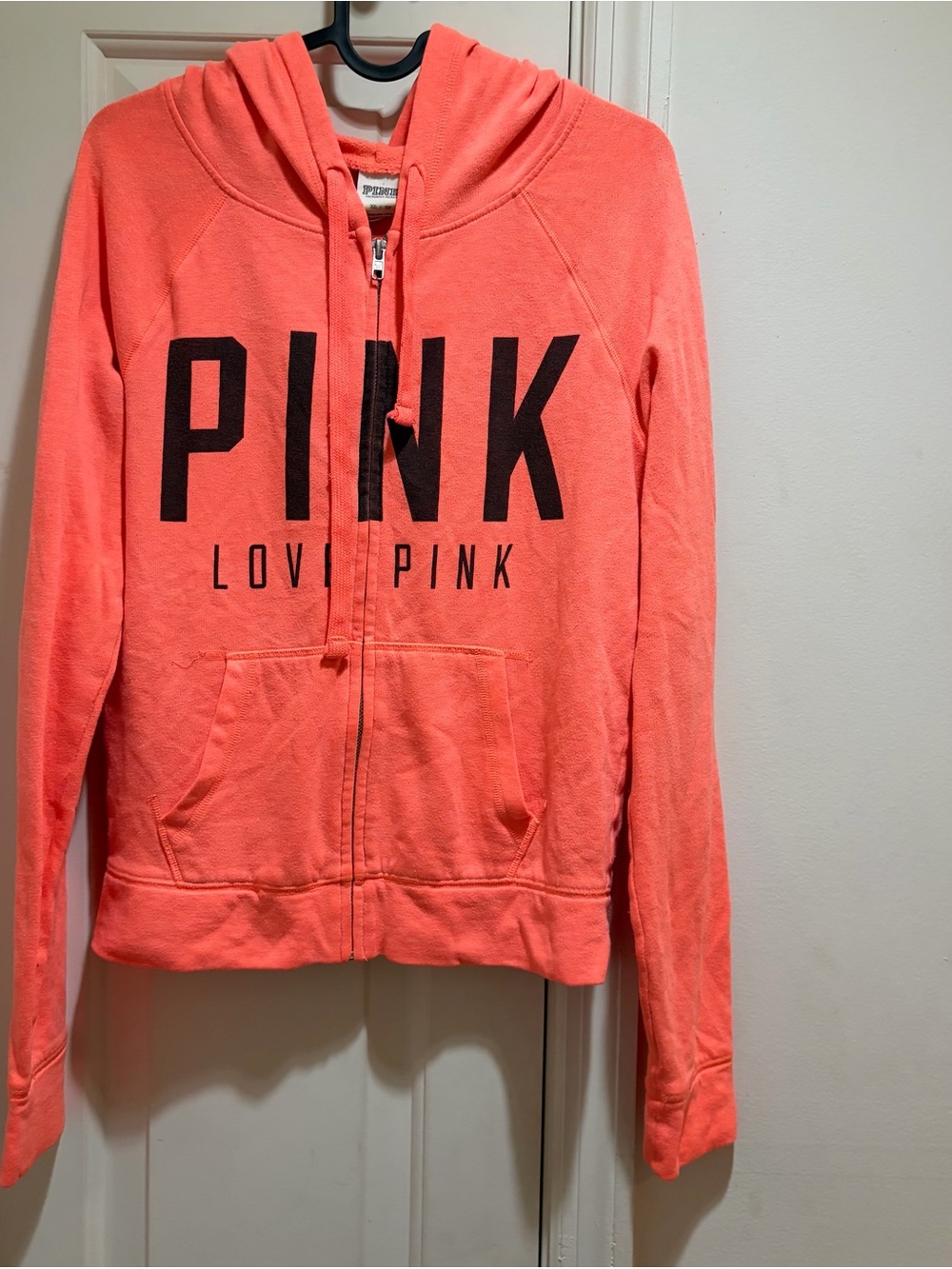 PINK Victoria's Secret Orange Zip-Up Sweatshirt with Hoodie
